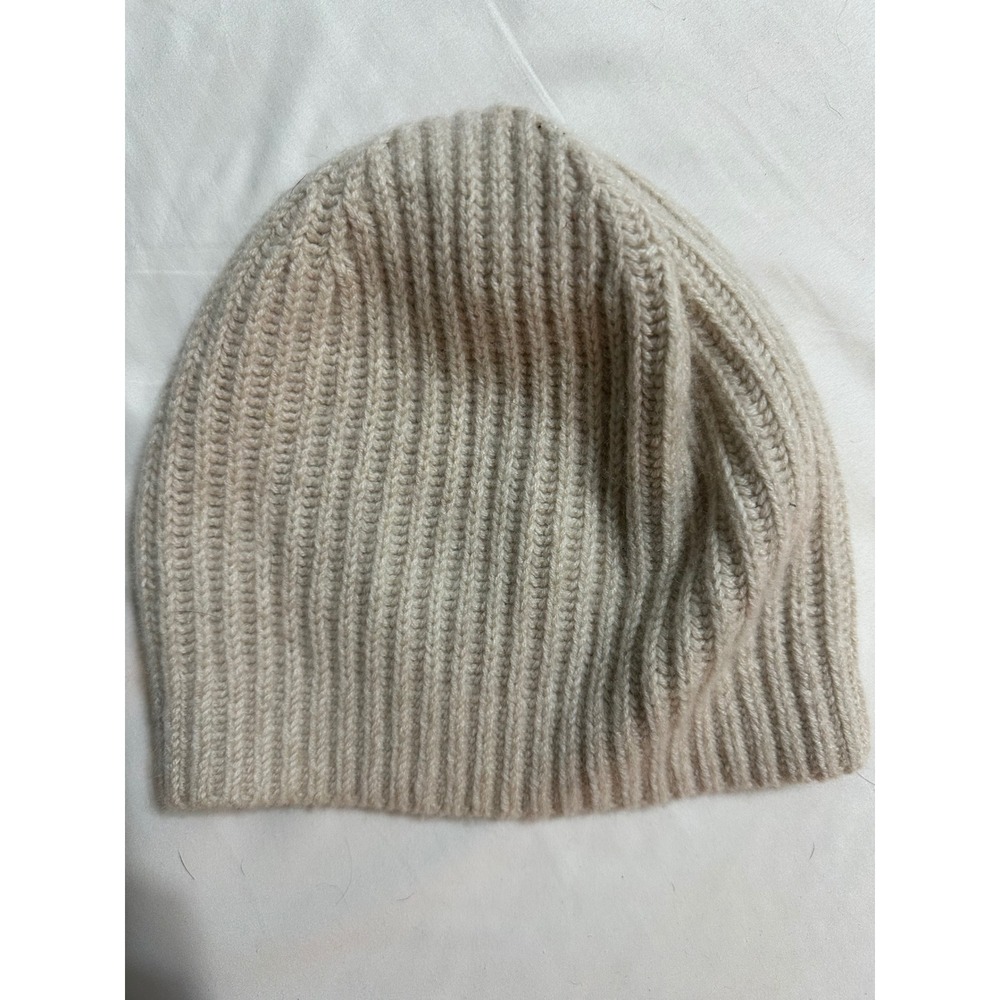 Club Monaco Cashmere Beanie Hat Oatmeal Beige Ribbed Knit One Size OS